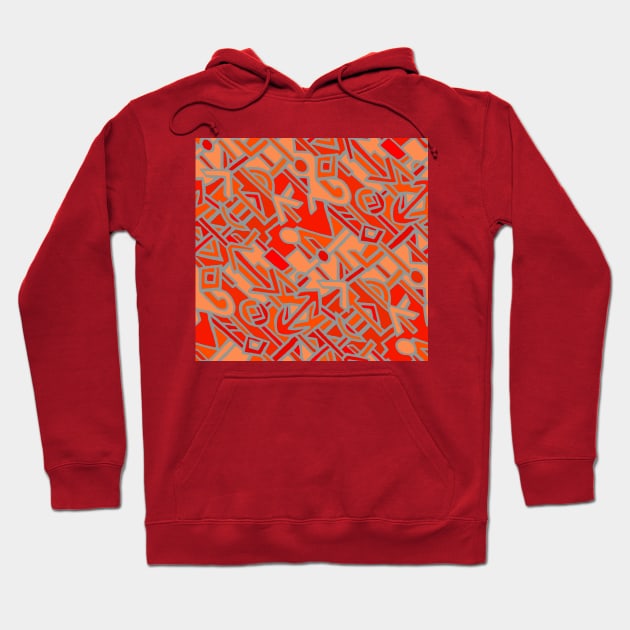 African Contemporary Kuba - Scarlet Orange Gray Hoodie by Esprit-Mystique